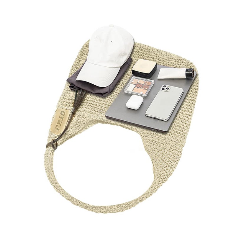 QTKJ Hand-woven Soft Large Straw Shoulder Bag Boho Straw Handle Tote Retro Summer Beach Bag Rattan Handbag (Beige) - Image 5